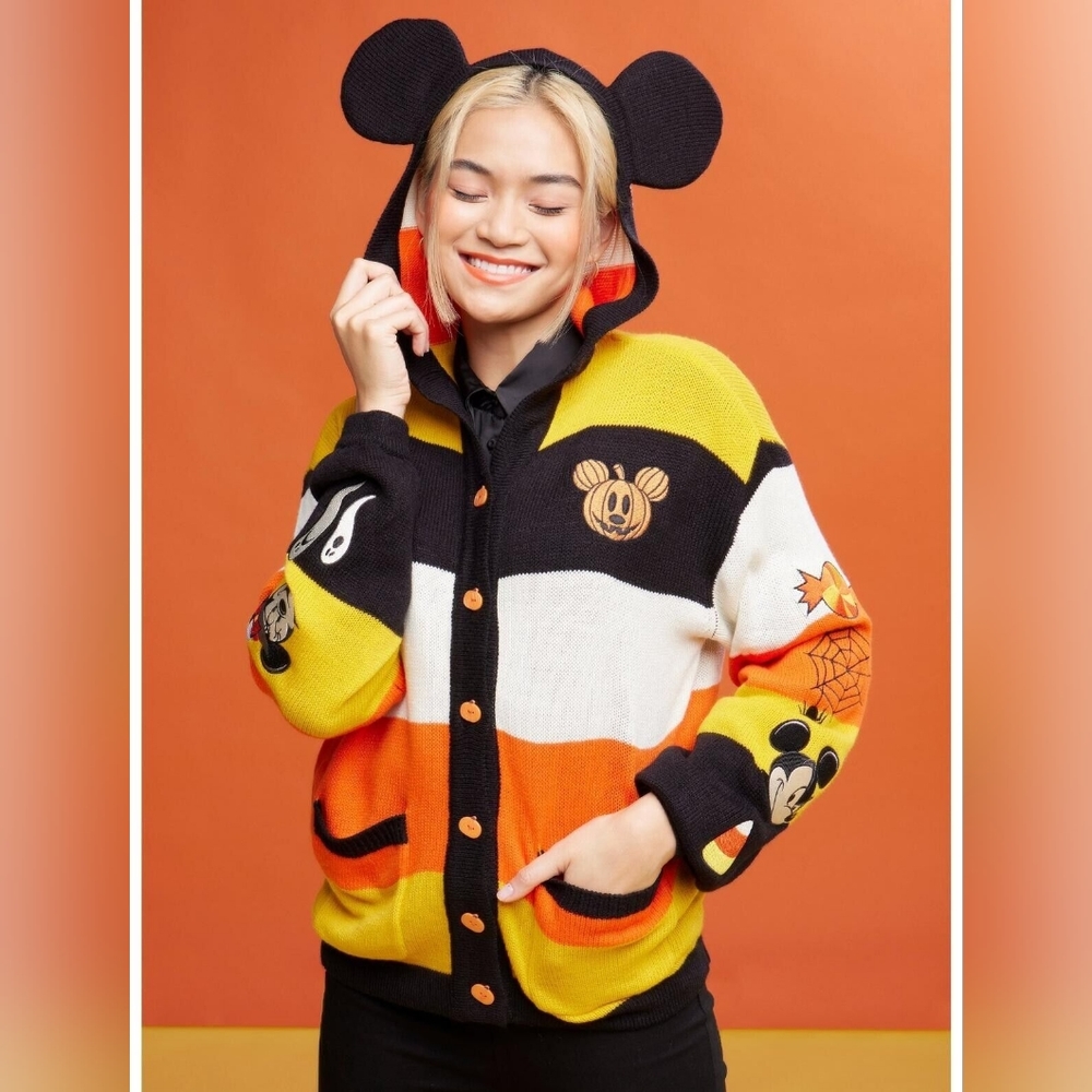 Her Universe Disney Halloween Mickey Mouse Stripe Girls Hooded Cardigan Medium M